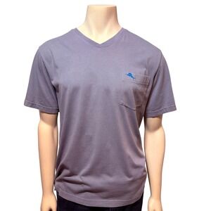 Tommy Bahama Mens XL V-Neck Pocket T-Shirt Grey Purple Marlin Logo Short Sleeve